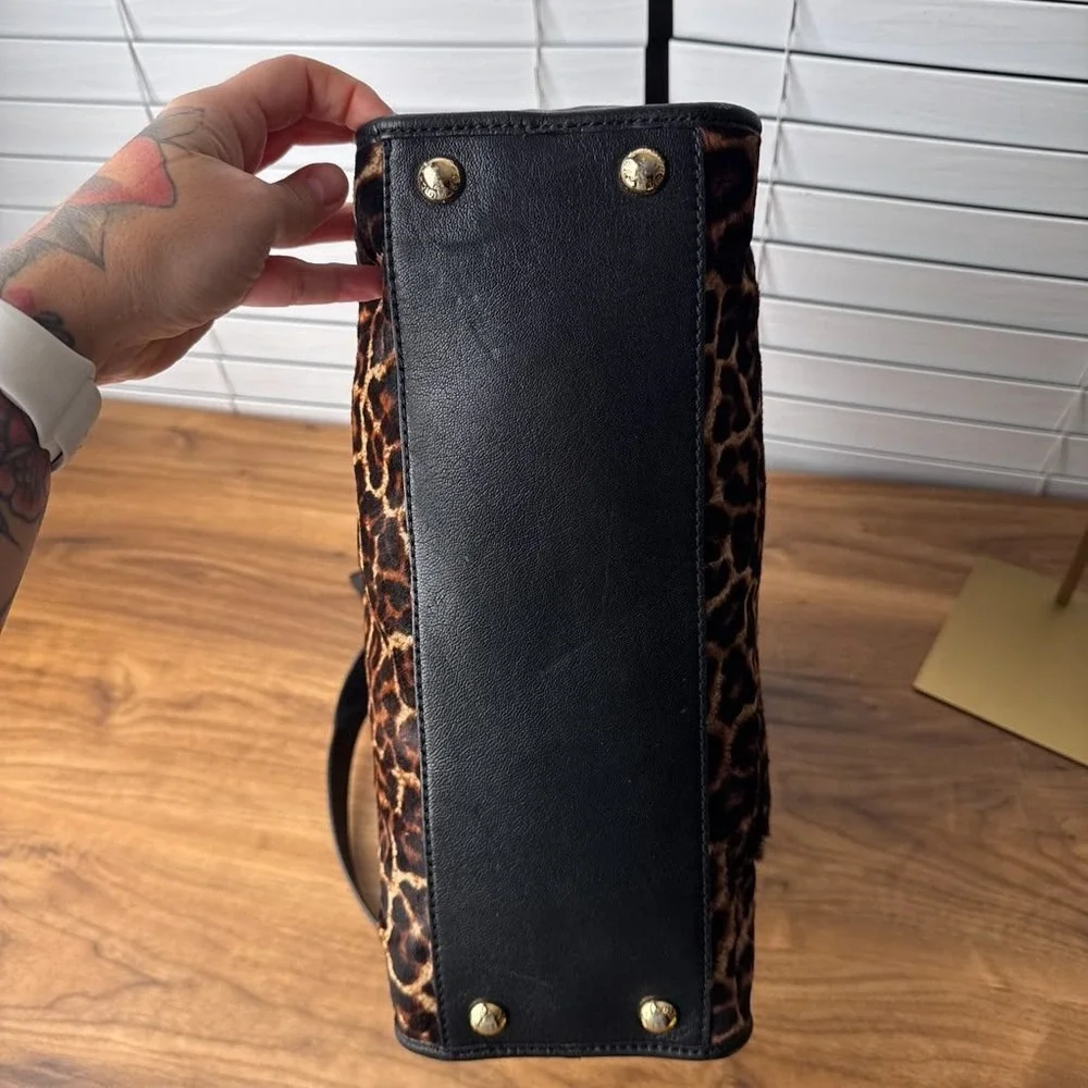 Michael Kors Hamilton Limited Edition Large Leopard Print Hair Calf Tote Black